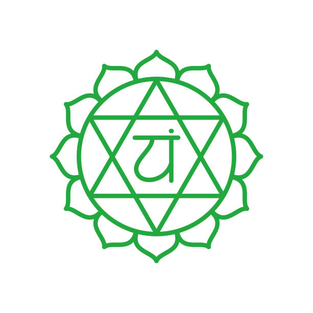 anahata-ikone. das vierte herzchakra. vektor-grünliniensymbol. heiliges zeichen. meditation - wirbelkanal stock-grafiken, -clipart, -cartoons und -symbole