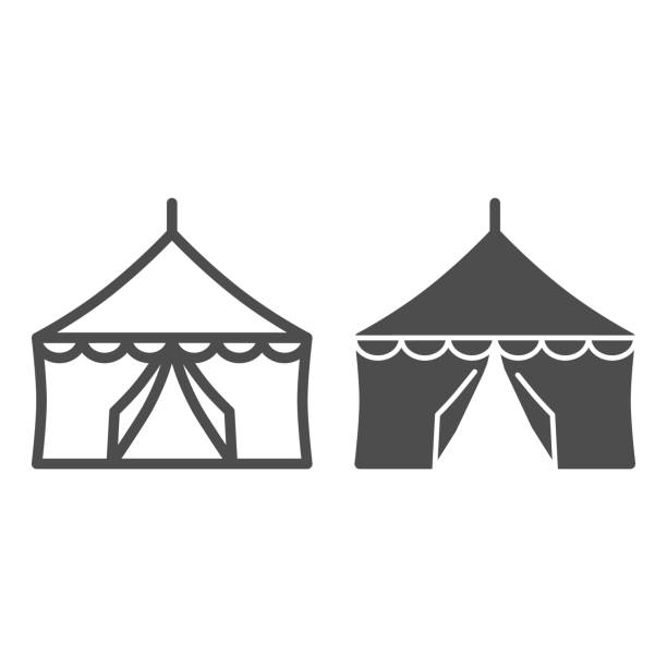 ilustrações, clipart, desenhos animados e ícones de linha de tendas e ícone sólido, conceito de festival, placa de tenda circus no fundo branco, ícone do pavilhão do festival em estilo de contorno para conceito móvel e web design. gráficos vetoriais. - tenda