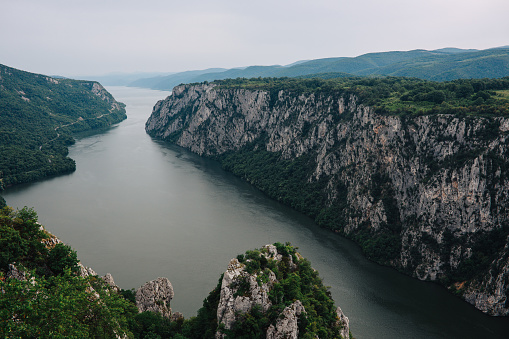 The view on the Iron Gates gorge on the river Danube.