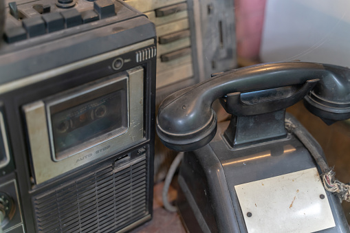 retro style radio and phone of seventies.
