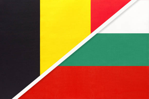 istock Belgium and Bulgaria, symbol of two national flags from textile. Championship between two European countries. 1249697060