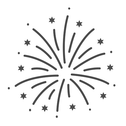 Firework thin line icon, Explosive pyrotechnic show concept, Fireworks with bursting stars sign on white background, salutes icon in outline style for mobile and web design. Vector graphics