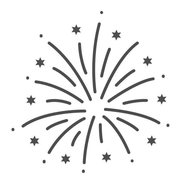 Firework thin line icon, Explosive pyrotechnic show concept, Fireworks with bursting stars sign on white background, salutes icon in outline style for mobile and web design. Vector graphics. Firework thin line icon, Explosive pyrotechnic show concept, Fireworks with bursting stars sign on white background, salutes icon in outline style for mobile and web design. Vector graphics independence illustrations stock illustrations