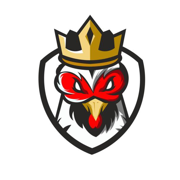 King Rooster mascot logo King Rooster mascot logo design vector with modern illustration concept style for badge, emblem and t shirt printing. King Chicken illustration for sport and e-sport team. red crown logo stock illustrations