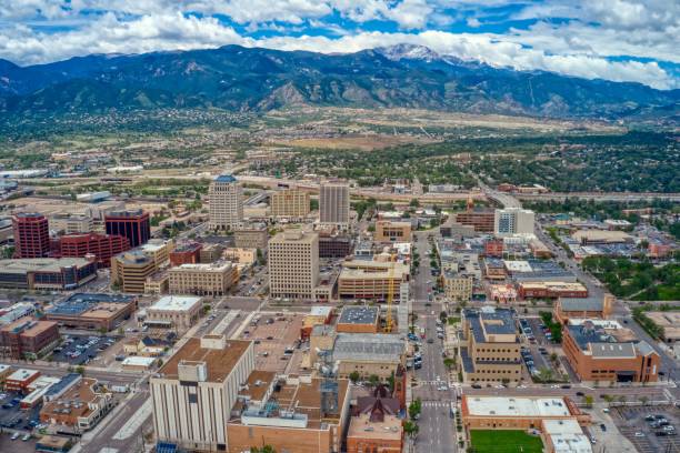 istock Downtown Colorado Springs with Rocky Mountains and Pike's Peak 1249709719