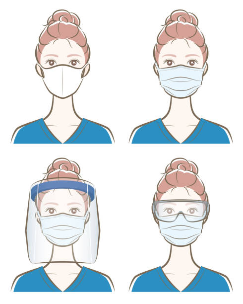 Prevention of virus infection, Mask, face shield, woman, Female upper body vector illustration nurse face shield stock illustrations