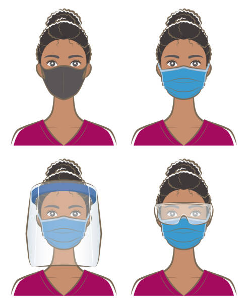 Prevention of virus infection, Mask, face shield, woman, Female upper body vector illustration nurse face shield stock illustrations