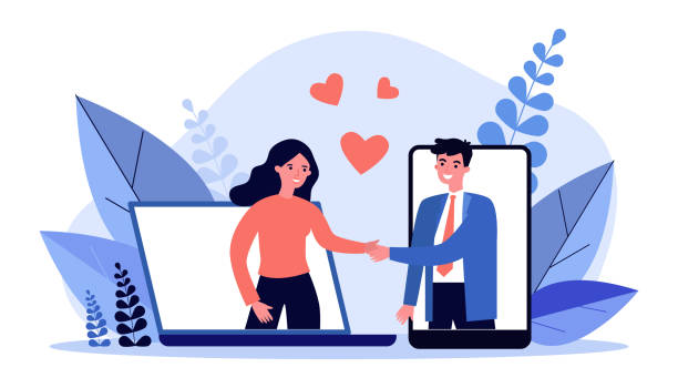 情侶在約會網站上見面 - 愛情約會 插圖 幅插畫檔、美工圖案、卡通及圖標
