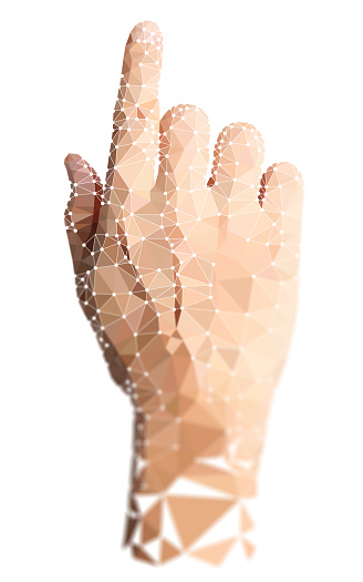 Polygon of High Tech Hand Pointing or Clicking with Index Finger on White Background.