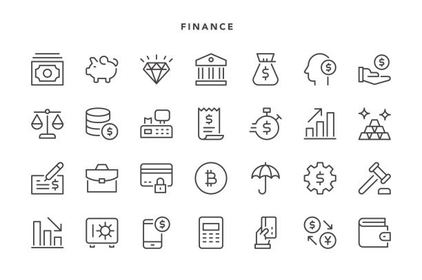 illustrazioni stock, clip art, cartoni animati e icone di tendenza di icone della finanza - bag bullion coin wealth