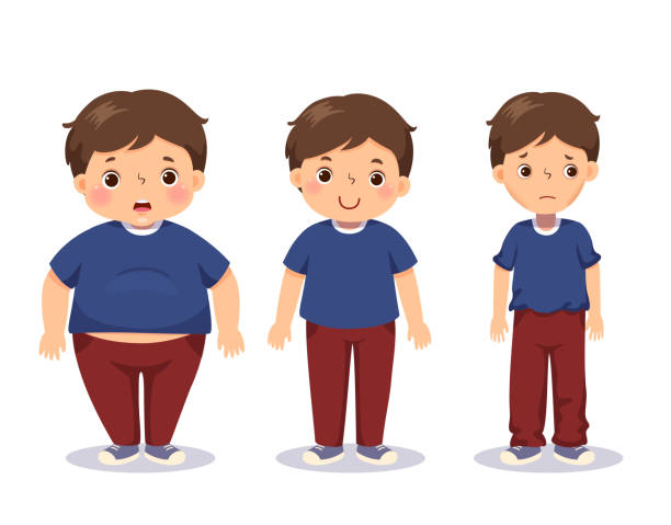 Vector Illustration Cute Cartoon Fat Boy Average Boy And Skinny Boy Boy  With Different Weight Stock Illustration - Download Image Now - iStock