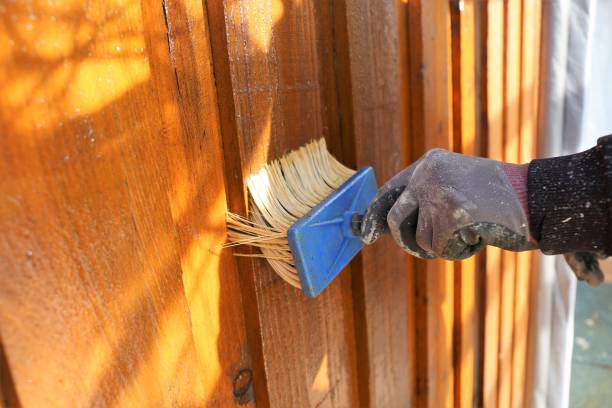 istock Painter painting a wooden fence 1249718383
