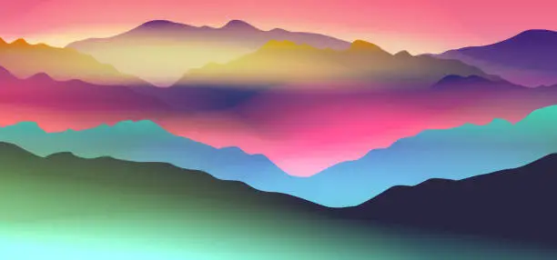 Vector illustration of Dawn above mountains