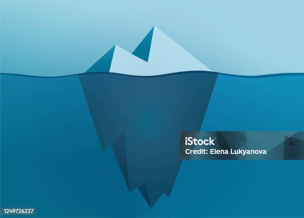 Iceberg Flat Vector Floating On Sea With Underwater Part Cartoon Illustration Snowberg Ice Berg Or Glacier In Ocean Under Water Stock Illustration - Download Image Now