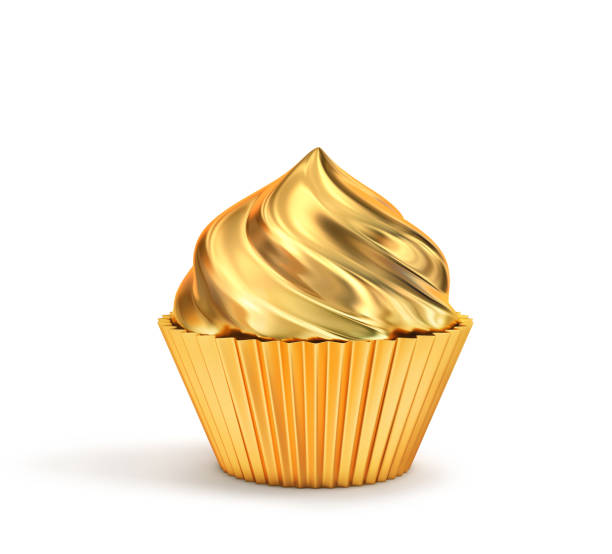 istock Golden cupcake isolated on a white background 1249726334