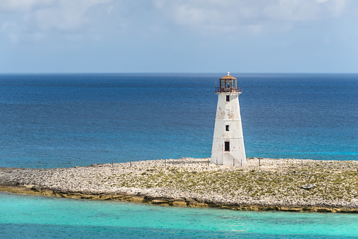 View of lighthouse in Nassau, Bahamas in the Caribbean sea