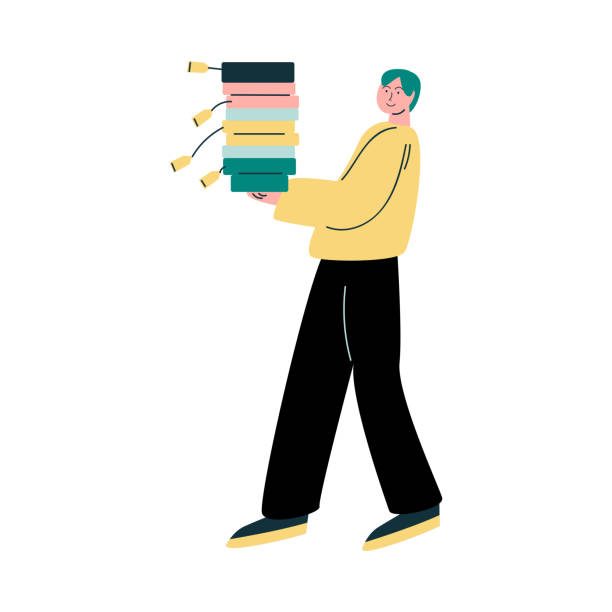 istock Man seller carrying new delivery with security equipment on it in 1249730706