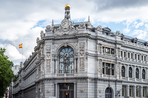 Madrid, Spain - June 12, 2020: Bank of Spain in Cibeles Square