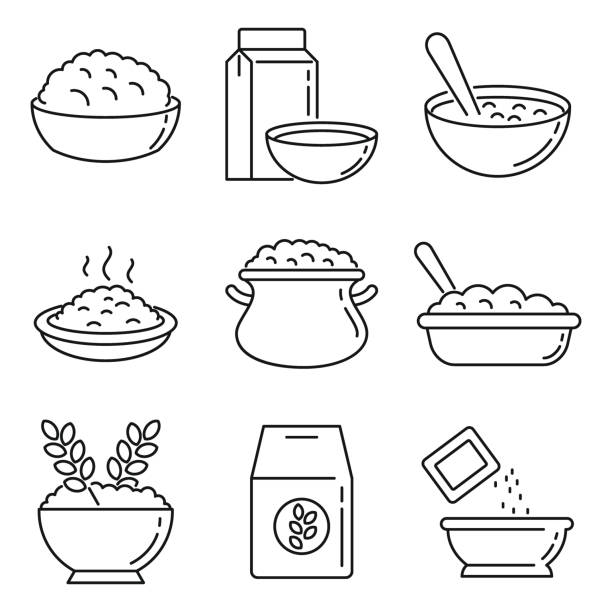 ilustrações de stock, clip art, desenhos animados e ícones de oatmeal icons set, outline style - oatmeal