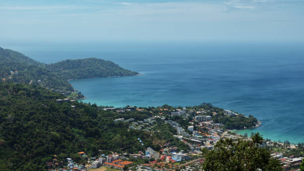 istock marvelous hilly landscape with green forests near blue ocean 1249733974