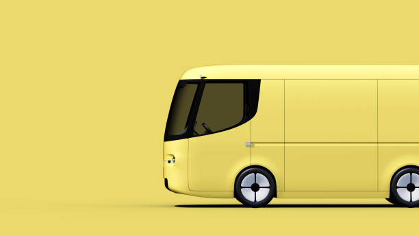 istock yellow electric self-driving van for branding 1249736589