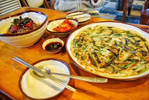 BULGOGI is the name of traditional korean food looks like pizza.