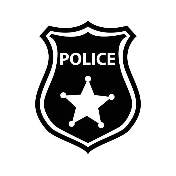 ikona plakietki policyjnej na białym tle. symbol porządku prawnego ochrony. znak tarczy policyjnej. - police badge badge police white background stock illustrations