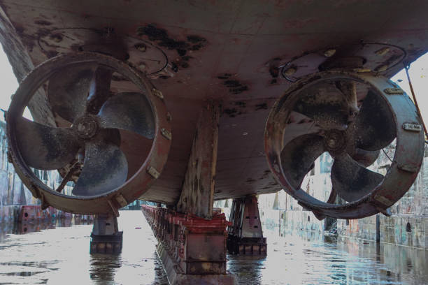 istock Azimuth stern drive tug in dry dock. 1249745165