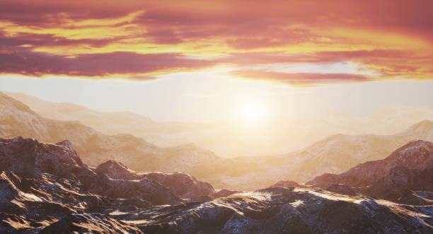istock Rocks on the background of a beautiful golden sunset. 3d rendering 1249745537