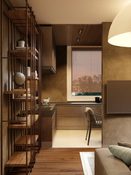 istock Metal design shelving with decor in the apartment. 1249745819
