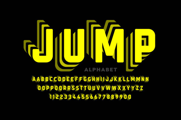 Jumping style font Jumping style font design, alphabet letters and numbers vector illustration jumping stock illustrations