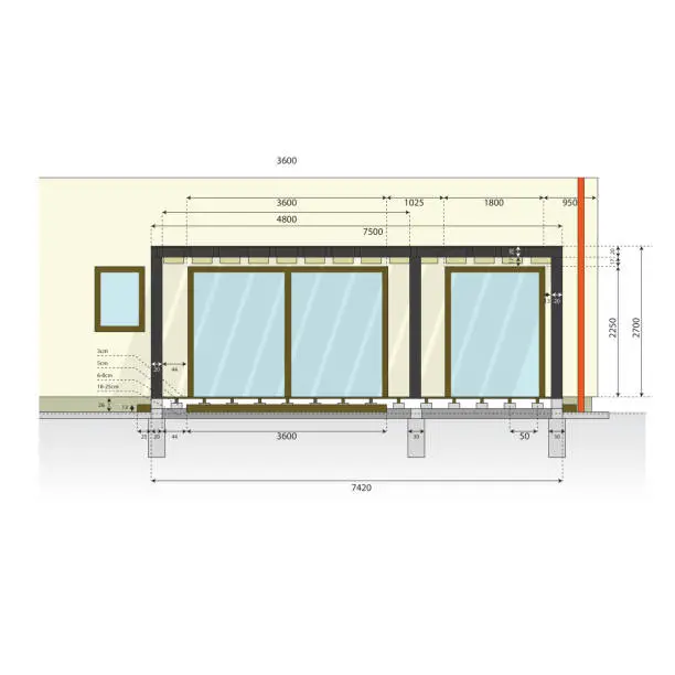 Vector illustration of Plan of garden terrace at family house, external shading