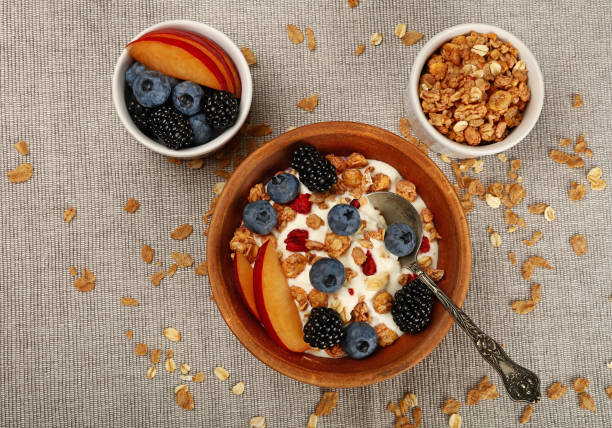 istock Portion of muesli granola breakfast with yogurt 1249750789