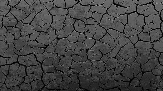 Texture of a crack on a black stone wall or soil. Vector background