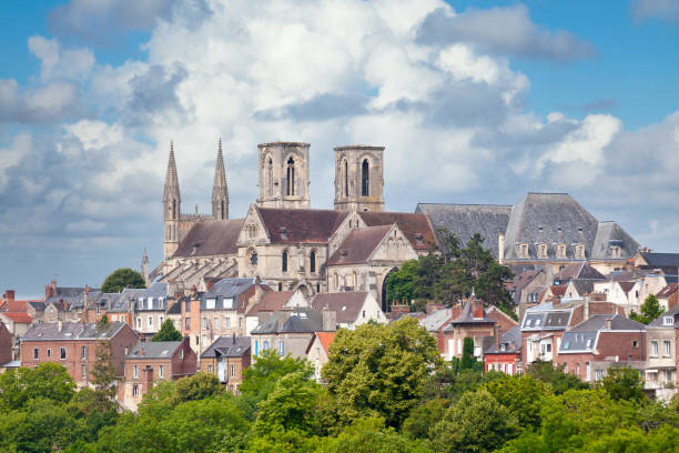 Laon, France - June 10 2020: The Saint-Martin de Laon abbey was founded in 1124 by the bishop of Laon, Barthélemy de Jur, and Norbert de Xanten who installed twelve regular canons of the Prémontré abbey there.