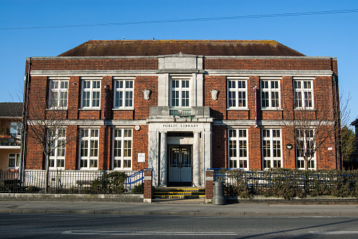 Southampton, UK - February 11, 2012:  Exterior of the Public Library built in the 1930s on Burgess Road in the city of Southampton, Hampshire.
