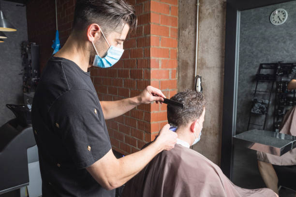 istock Hairdresser Working with mask 1249753196
