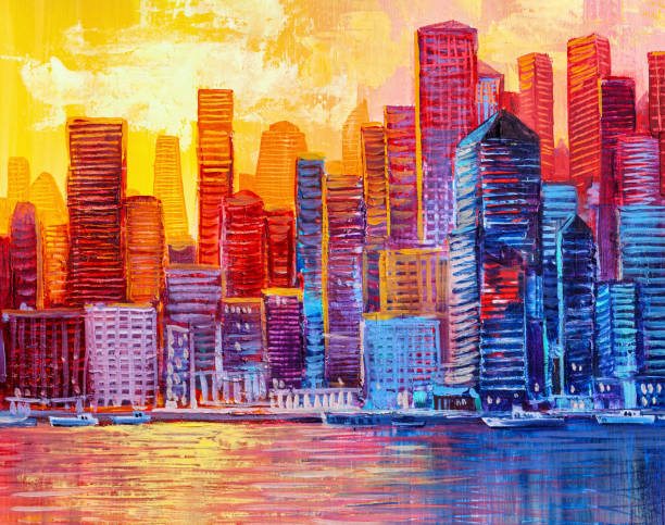 istock Artistic painting of skyscrapers. Abstract style. Cityscape panorama. 1249754754