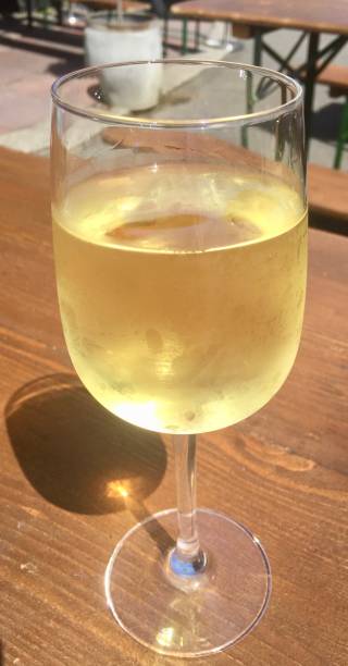 istock Single glass of white wine 1249756070