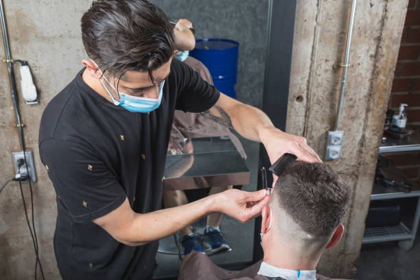 istock Hairdresser Working with mask 1249757285