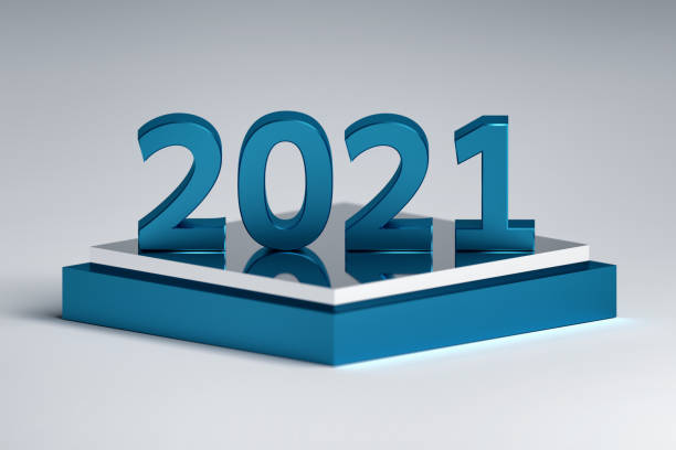 istock Bold 2021 new year numbers on mirror shiny pedestal 1249757319