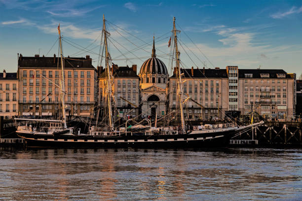 Nantes, France 6th October 2019 Old ship docked in Nantes harbour Nantes, France 6th October 2019 A barque, barc, or bark is a type of sailing vessel with three or more masts loire atlantique photos stock pictures, royalty-free photos & images