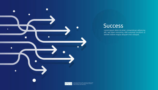 istock line arrow direction for vision, business growth, teamwork leader and success concept. blue background for presentation or web banner template. finance digital goal vector illustration 1249759343