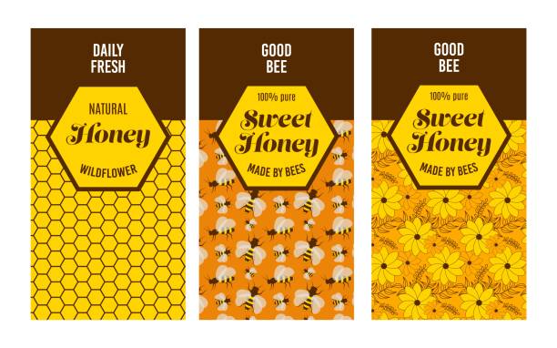 мед пчелы органических натуральных баннеров продукта с ромашки и сот элементы вектор иллюстрации. - nectarine peaches peach abstract stock illustrations