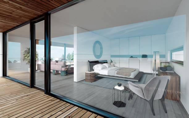 istock View through the bedroom window of a modern interior. 1249762343