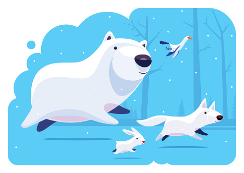 polar bear running with friends