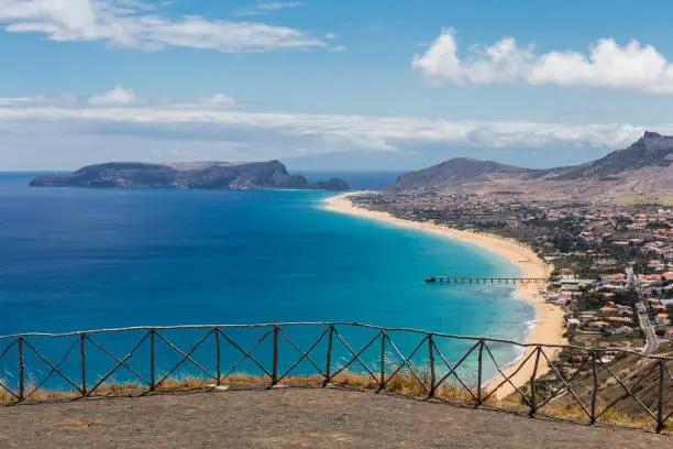 Panoramic view of "Porto Santo" island from Portela viewpoint, Porto Santo, Madeira, Portugal