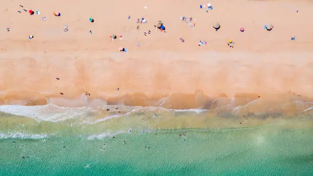 Aerial top view of Porto Santo island beach