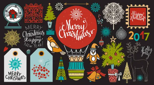 Vector illustration of Christmas icons, tags, mark