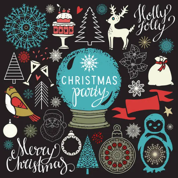 Vector illustration of Christmas Holiday icons, labels, stickers